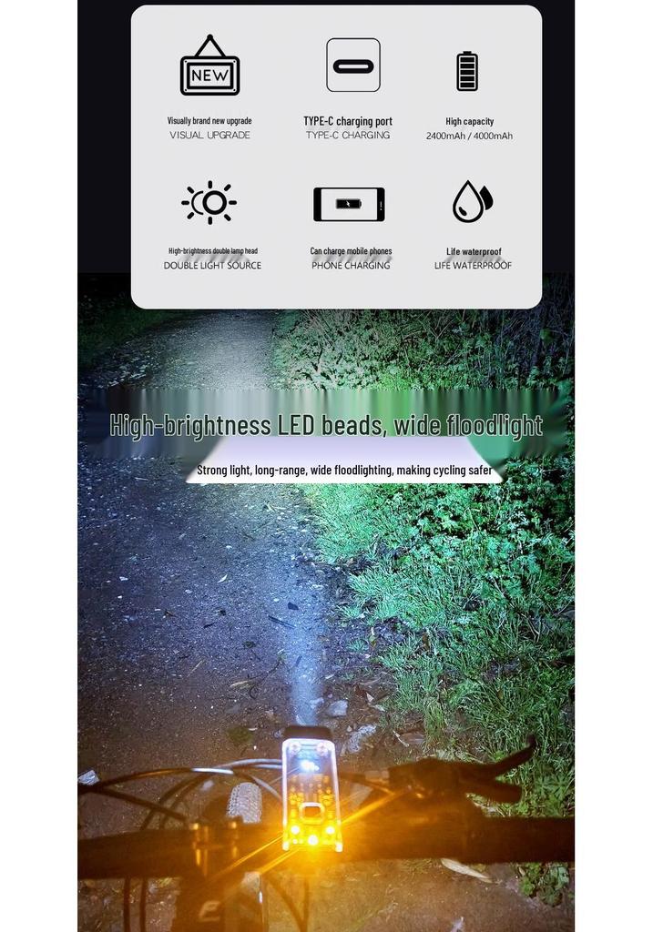 2024 USB Rechargeable High-Brightness Mountain Bike Headlight for Night Riding