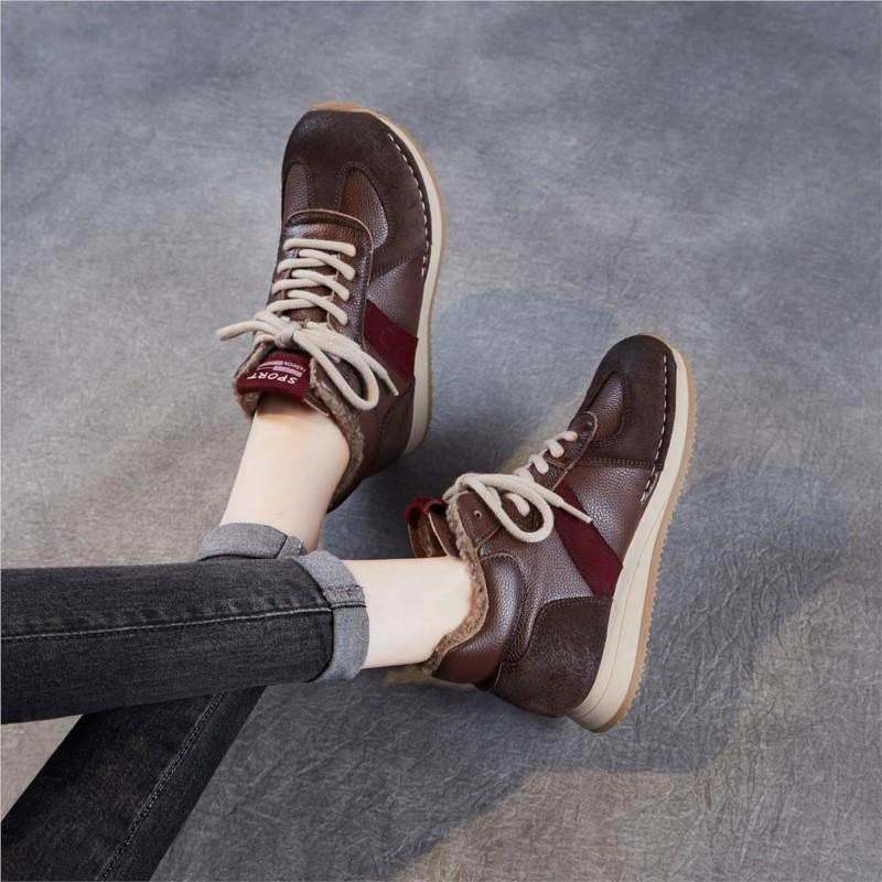 Johnature Plüschige, warme Freizeit-Sportschuhe zum Schnüren, weiche Sohle, bequem und vielseitig – flache Damenschuhe