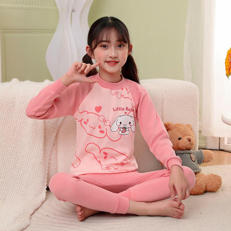 Kids' Cotton Pajama Set: Boys' Warm Underwear or Girls' Autumn Sweater and Pants, Small to Medium Sizes.