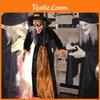 Creepy Life Size Witch Halloween Prop With Wrinkled Face And Silver Grey Hair