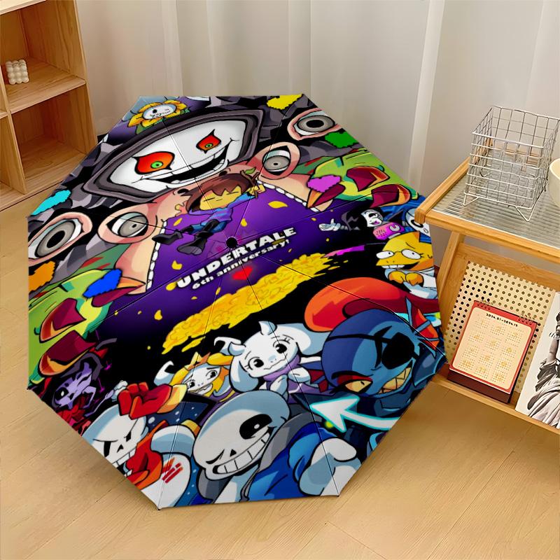 Undertale Windproof Auto 8 Rib Folding Umbrella Portable Outdoor Parasol