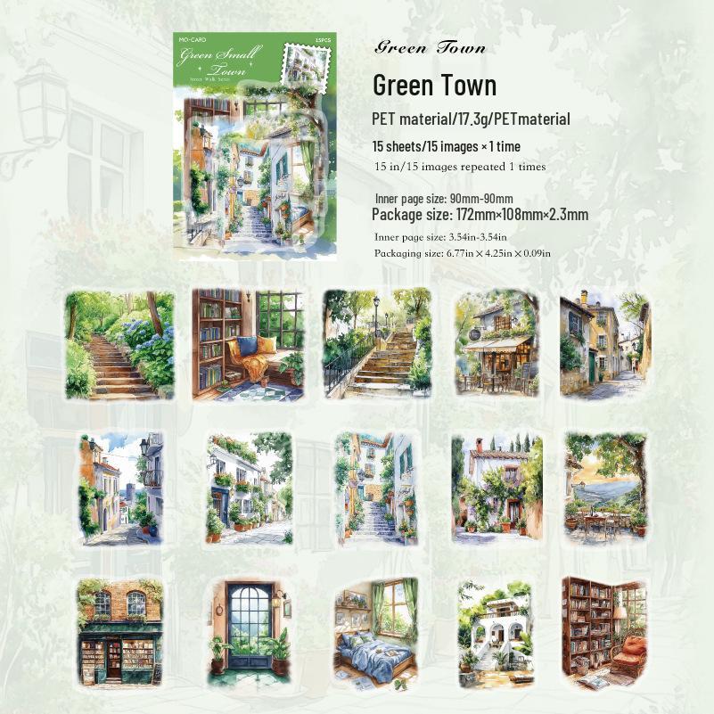 Большой набор наклеек Momo PET «Пейзажи»: Серия «Уличная прогулка» для журналов и коллажей своими руками.