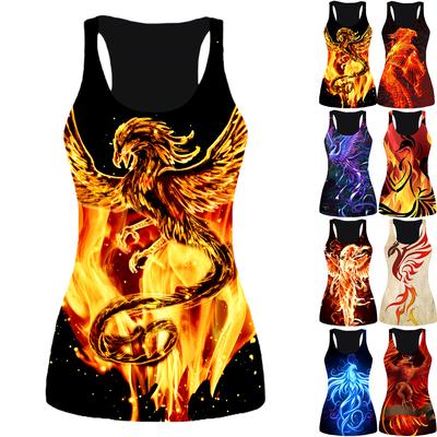 3D Print Tiger Tank Tops for Women Workout Yoga Gym Flame Phoenix Printed Summer Sport Shirts Plus Size Vests for Women