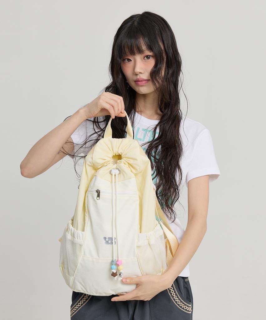 Waikei Beaded Nylon String Backpack Light Yellow