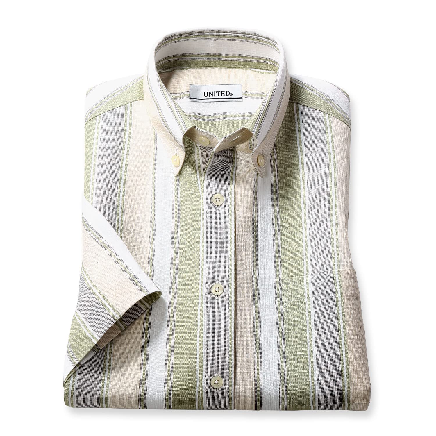 

сделано в Такасима Чидзими янг [UNITED] рубашка с коротким рукавом, Япония, мужская, на пуговицах, (JP, алфавит, L, трава)