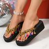 Summer Flip-flops Wedge Heels Rhinestone Sequins Woven Clip-on Shoes Thick-soled Flip-flops