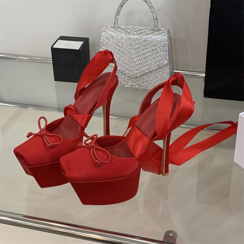 Eilyken Sexy Platform Ankle Lace-up Woman Pumps Sandals Square Toe Thin High Heels Nightclub Party Strippers Shoes