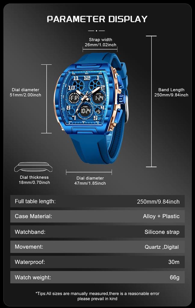FOXBOX Barrel-Shaped Multifunction Digital Sports Watch with Alarm & Waterproof Features