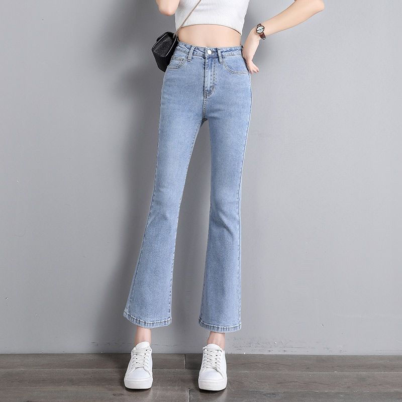 Autumn Winter New Small Code High Waist Weila Jeans Women Solid Color Washing Elastic Comfortable Casual High Street Denim Pants