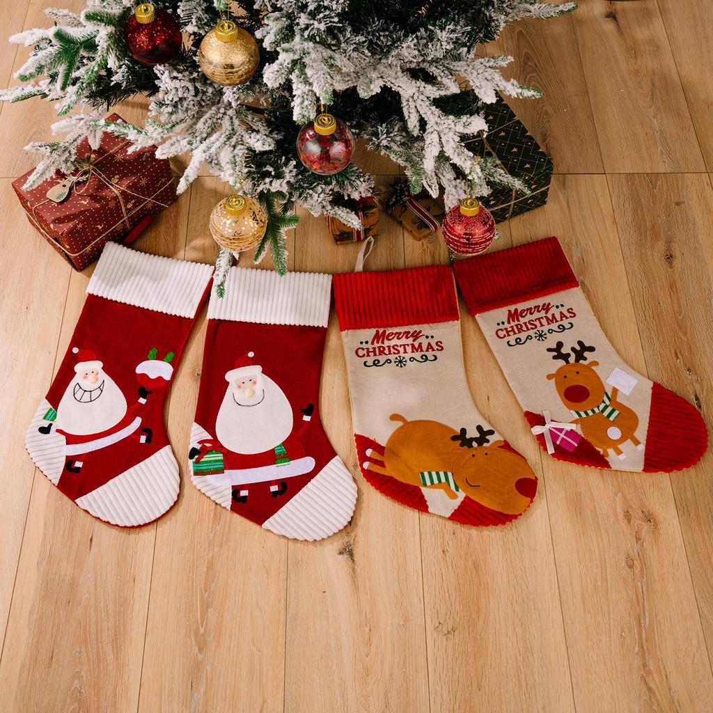 Christmas Colorful Plush Stocking With Whimsical Santa And Delightful Reindeer For Joyful Seasonal Celebrations