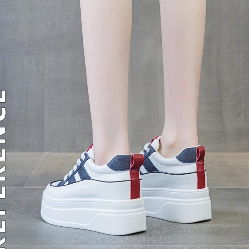 Women Casual Leather Borad Shoes 2025 Spring Autumn Lace-up Platform Increased Vulcanized Shoes Outdoor Female Non Slip Sneakers