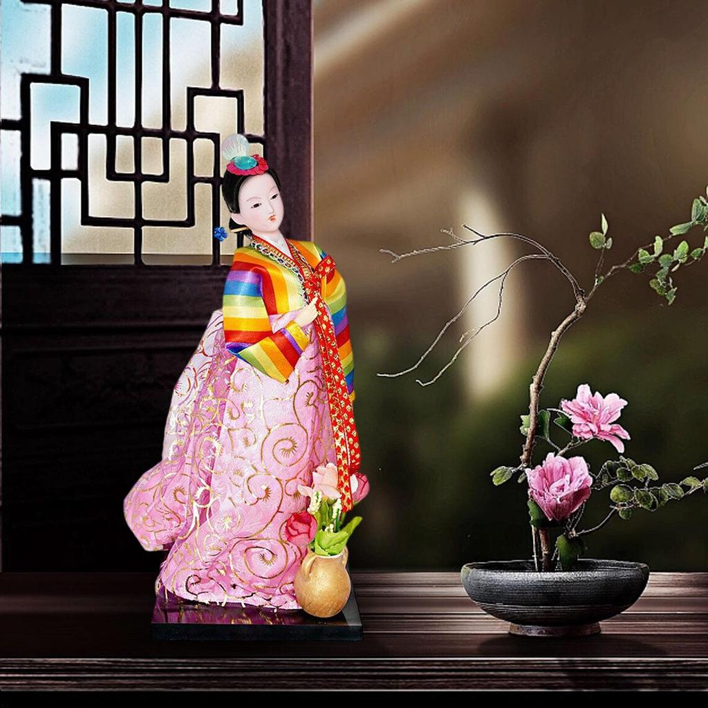 Korean Geisha Figurine Korean Hanbok Geisha Doll Miniature 12 Inch Oriental Doll for Tabletop Home Office Decoration Kids Gift