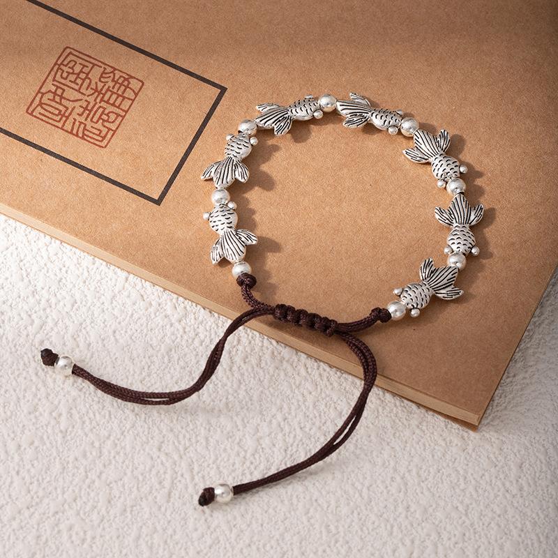 Ethnic Style Coffee Rope Bracelet, Hand-Woven Bracelet, Women'S Versatile Adjustable Butterfly Small Fish Mori Hand Rope