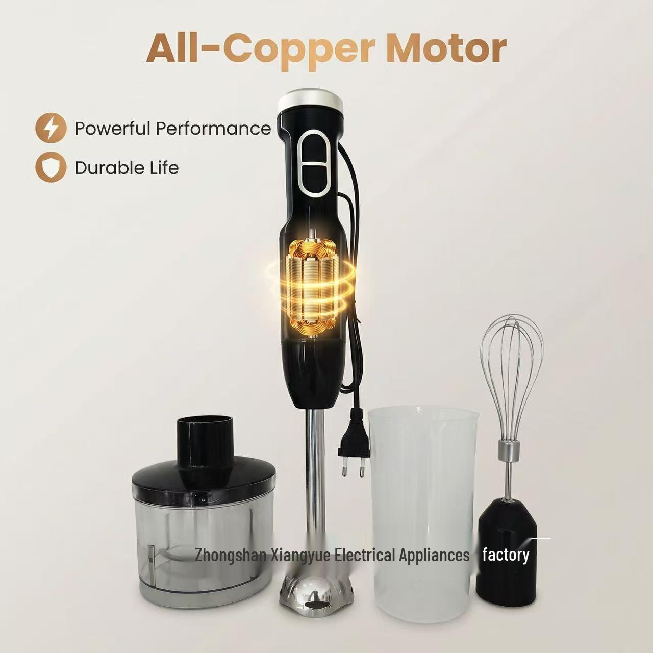 

Multi-functional 4-in-1 Stainless Steel Handheld Blender: Electric Processor, Egg Beater, Meat Grinder, Milk Frother.