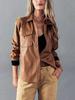 Casual Stylish Biker Tan Women's Shirt Genuine Lambskin Leather Handmade Soft