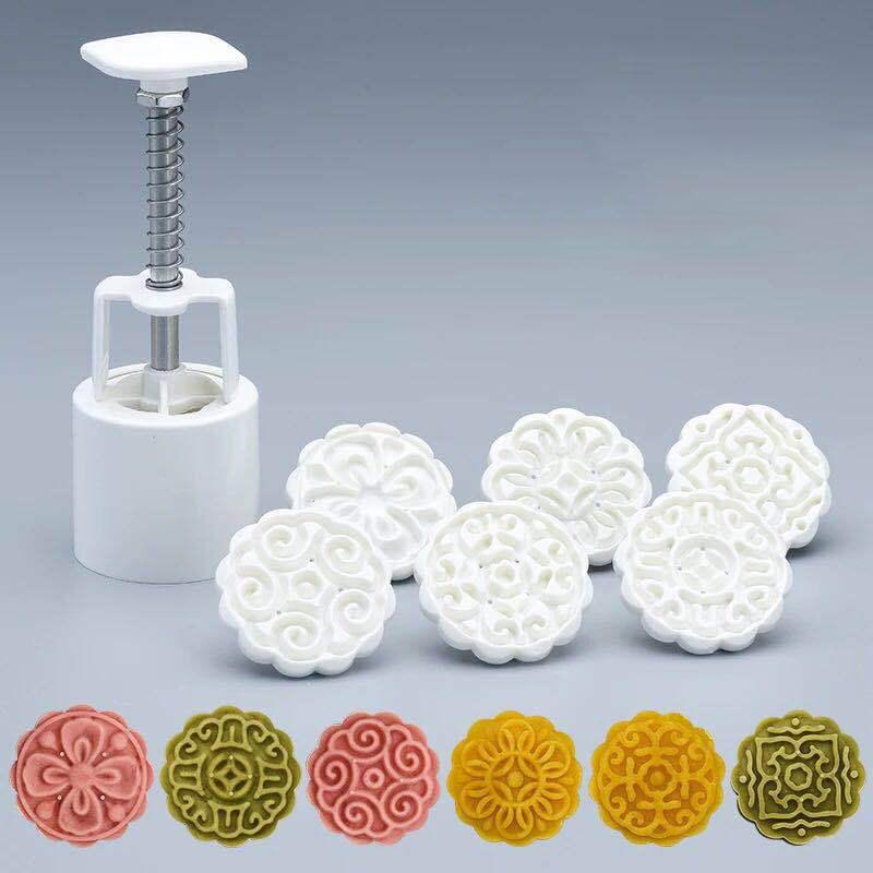 Hot Sale 6pcs Plastic Mooncake Mold Hand-Press Flower Shaped Cookie Mold DIY Baking Tool Pressed Fondant Cookie Moon Cake Cutter 1