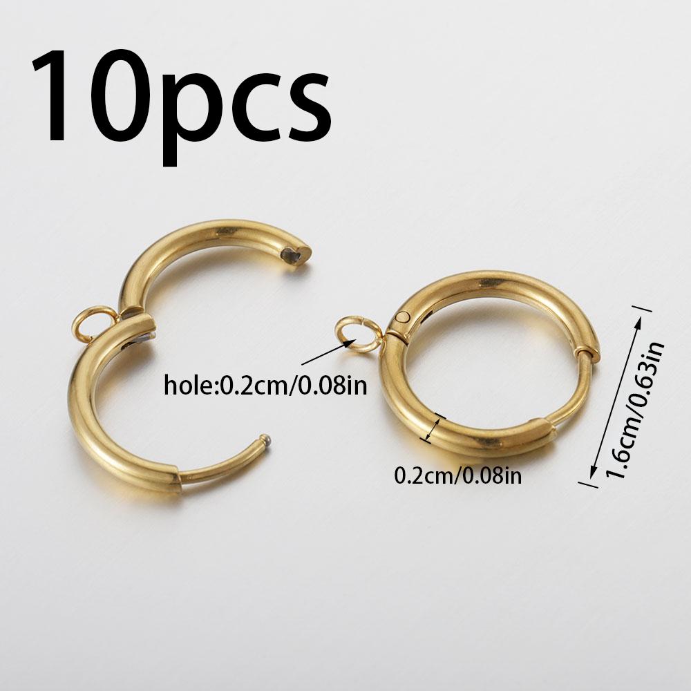 10pcs Stainless Steel Gold Plated 16mm Hoop Earring Hook with Loop Ear Post Jump Ring French Earrings Earwire DIY Jewelry Making