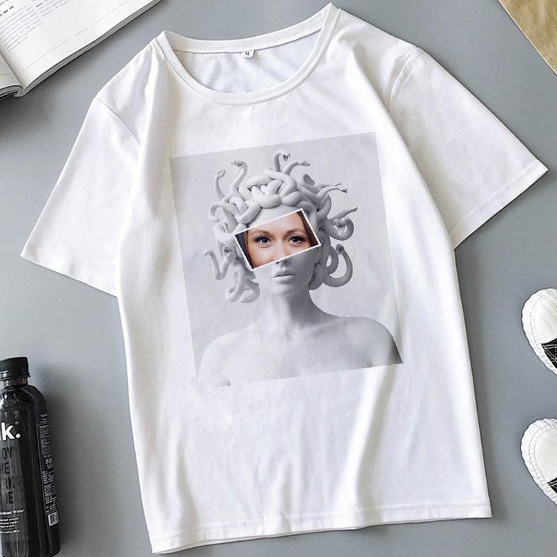 Snake Head Female Monster Medusa Printed T-shirt Summer Women's Casual White Female Tshirt Harajuku Vintage Fashion Tops T Shirt