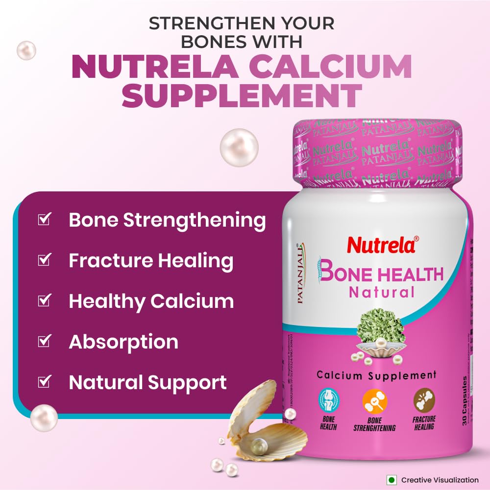 Nutrela Bone Health Natural Calcium Supplement for Men & Women 30 Capsules for Strong Bones