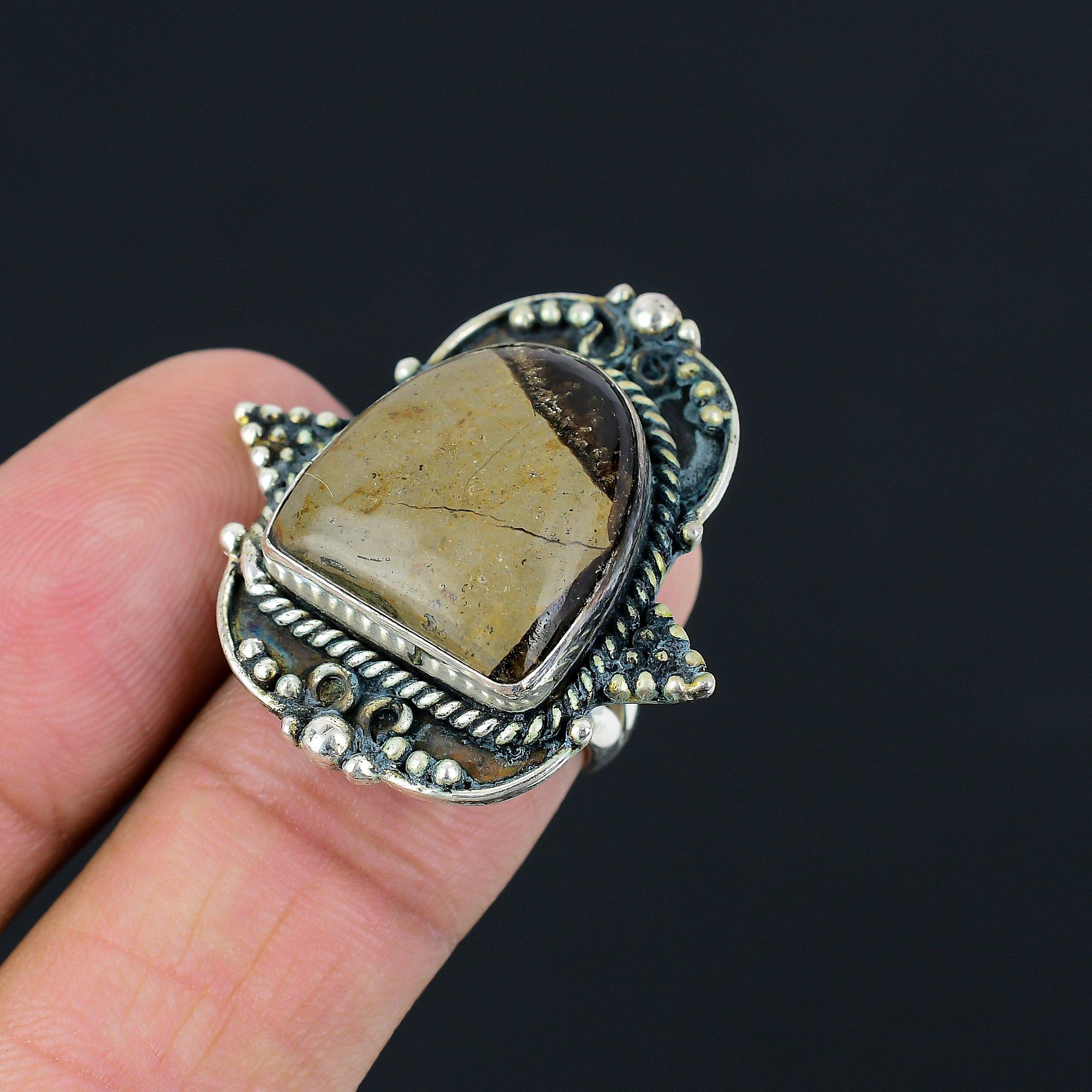 Friendship Day Sale Sterling Silver Septarian Gemstone Wife Promise Ring US 6.5 6.5