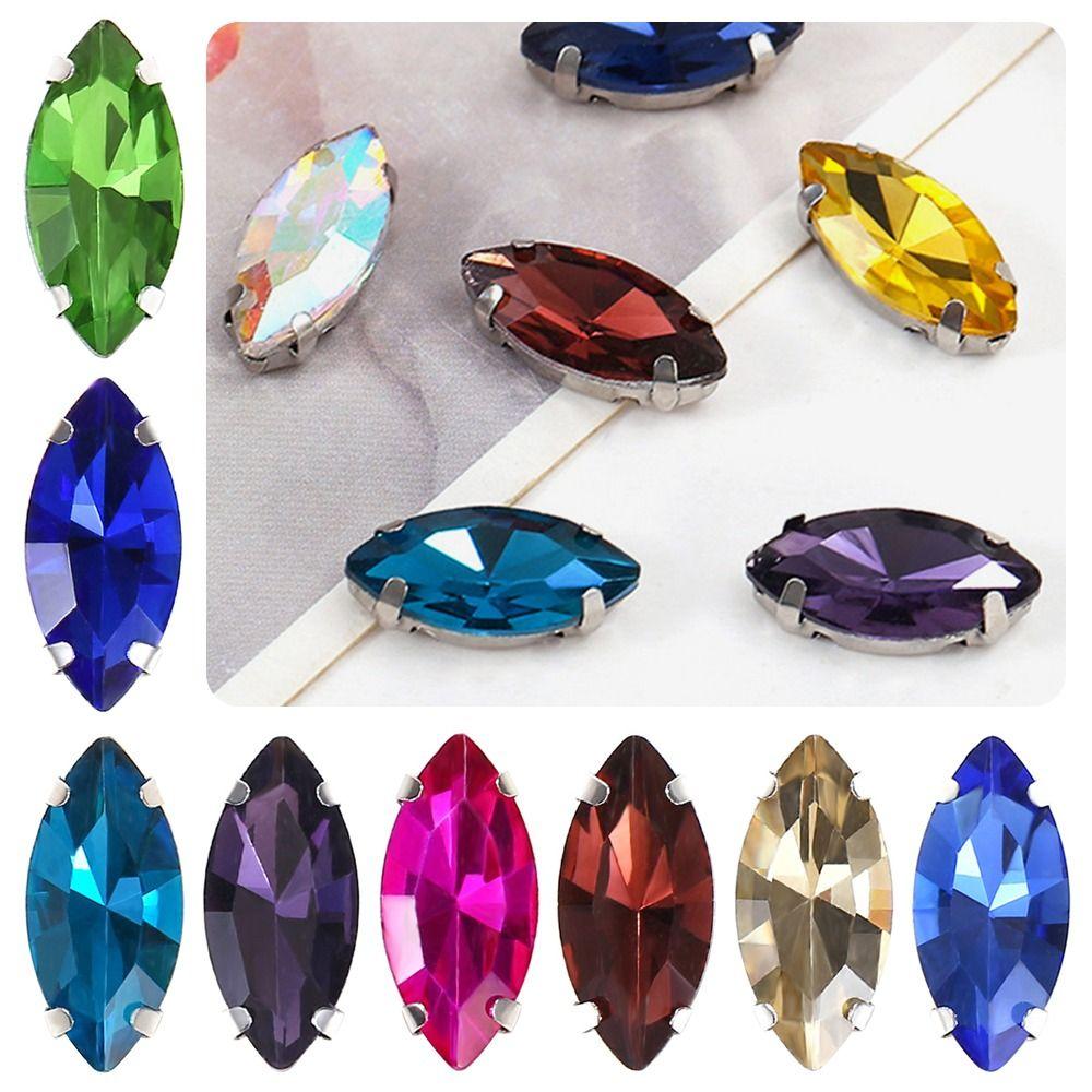 50Pcs/Pack Sew On Glass Crystal Stones With Silver Claw Diamond Beads Ornament  For Needlework