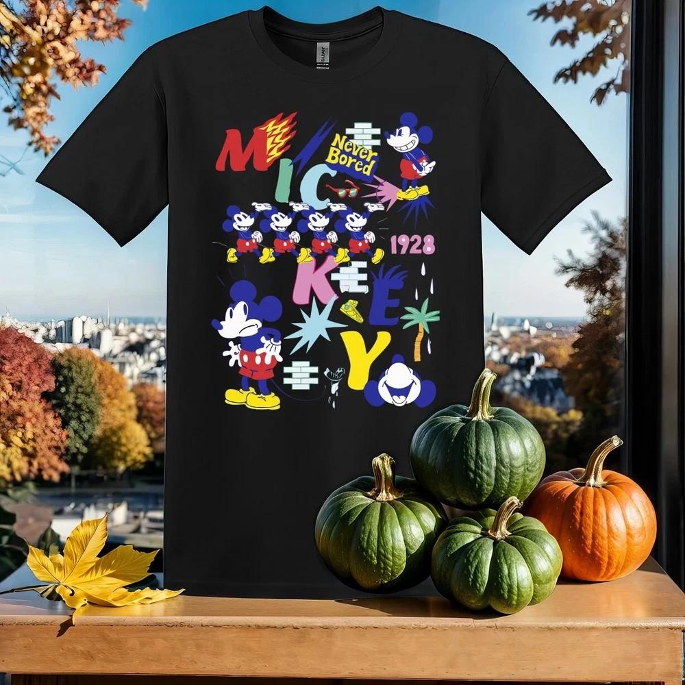 Mickey Mouse And Friends 1928 Never Bored Black TShirt Size S4XL S