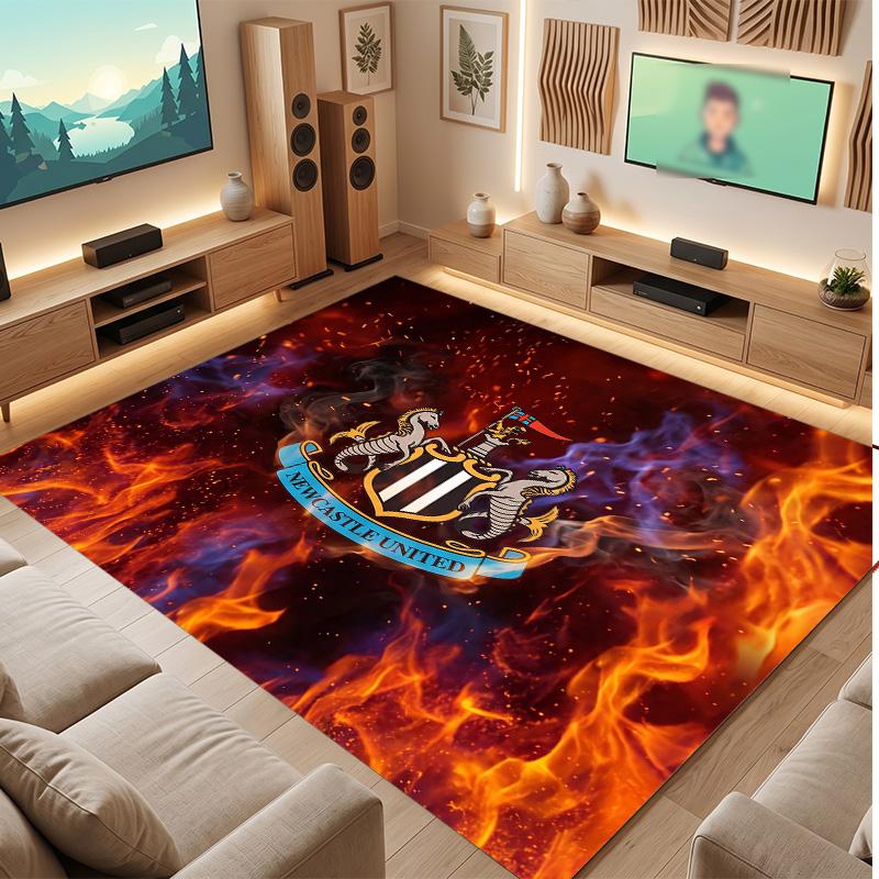 Tappeto in Velluto di Cristallo con Stampa di Calcio del Newcastle United, Comodo Assorbente d'Acqua Antiscivolo Tappeto per Pavimento Interno