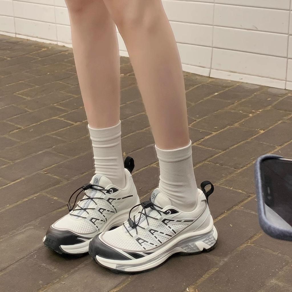 Grape mother studiolee leather thick sole heightening sports wind drawstring light casual color matching dad shoes women