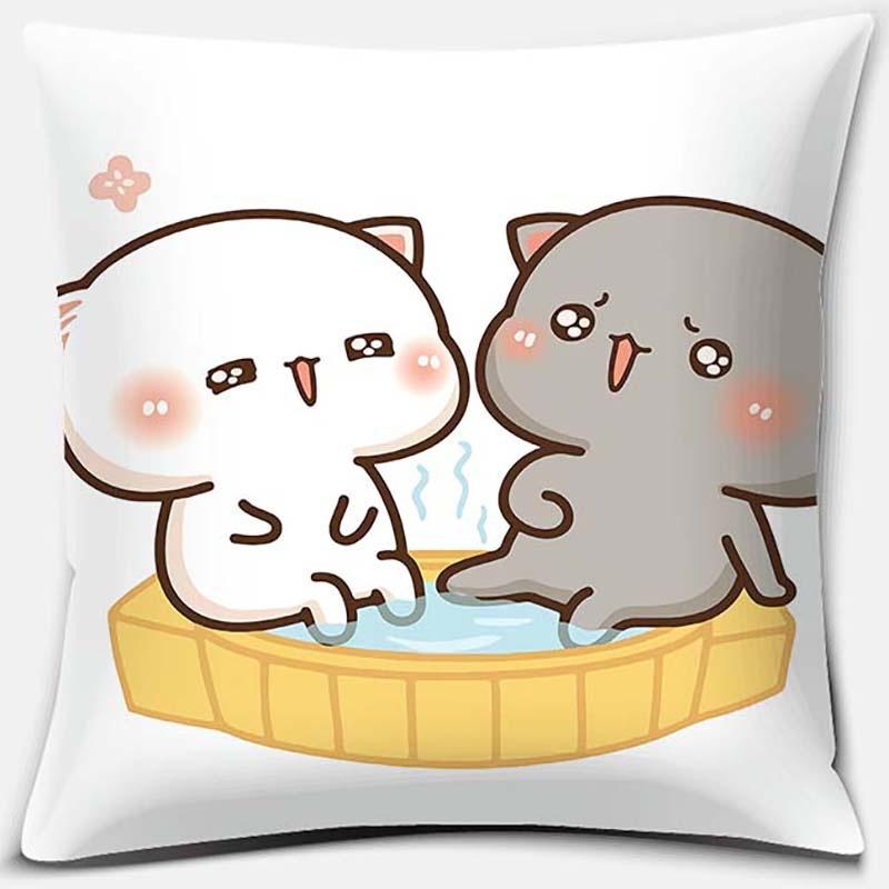 45x45cm Cartoon Cute Peach Blossom Cat Series Pillowcase Living Room Sofa Office Seat Soft Cushion Cover Home Decoration