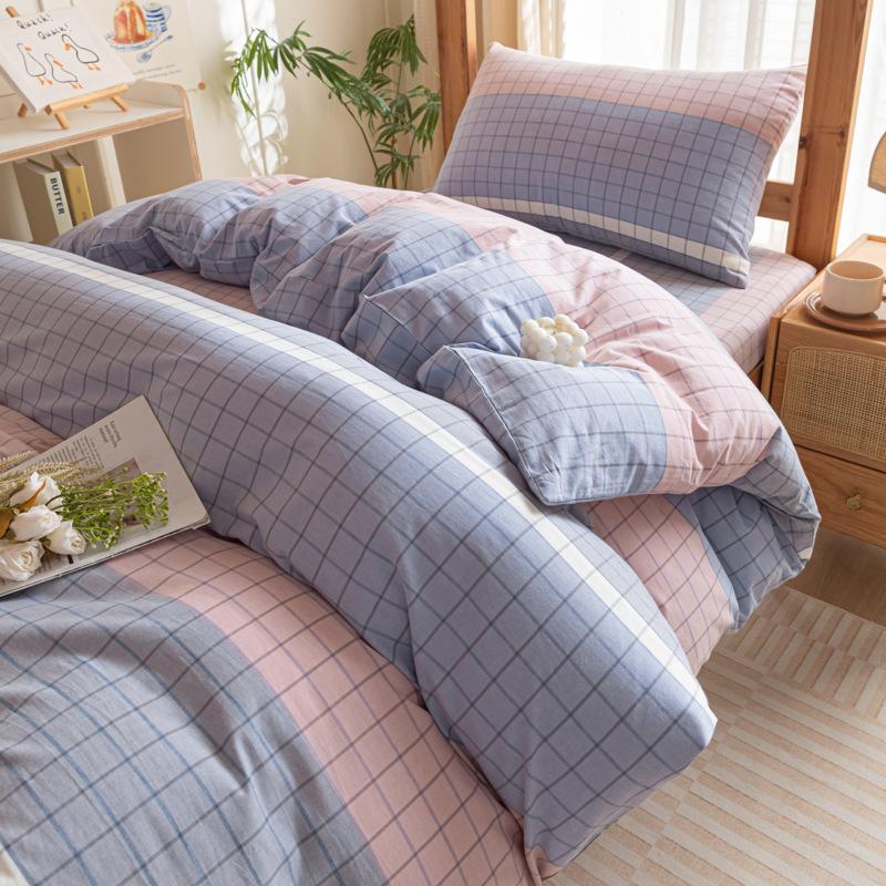 Cotton Washed Cotton Single Quilt Cover Student Dormitory Pure Cotton Bedding Four-piece Set Sheet Quilt Cover Simple Three-piece Set