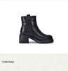 Women's British Style Velvet-Lined Leather Chunky Mid-Heel Winter Boots