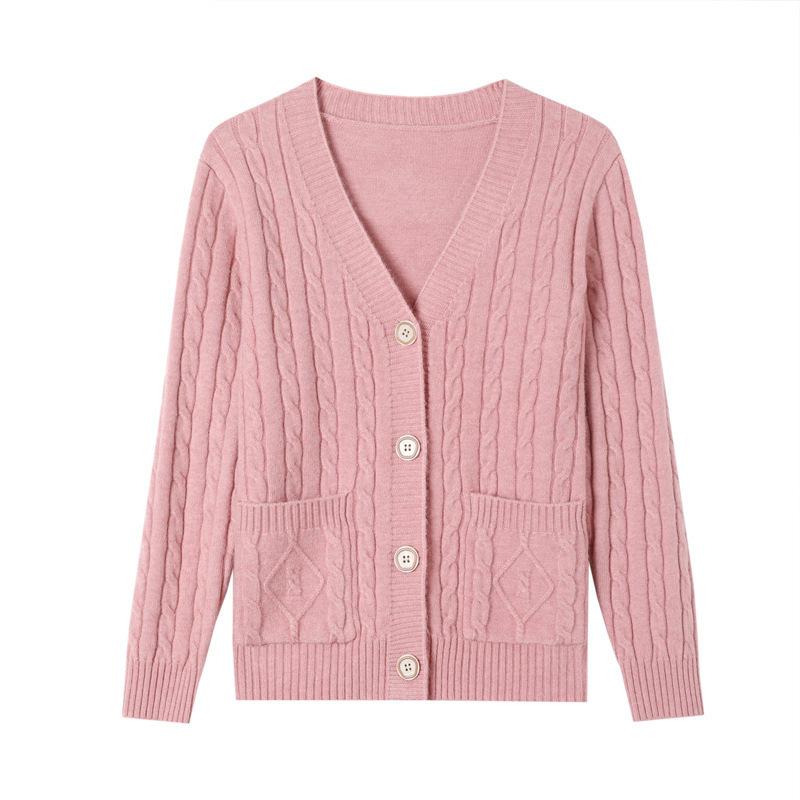 Temperament Elegant Style V-neck Knitted Sweater Top Autumn and Winter Fashion Loose Twist Pocket Sweater Jacket Women