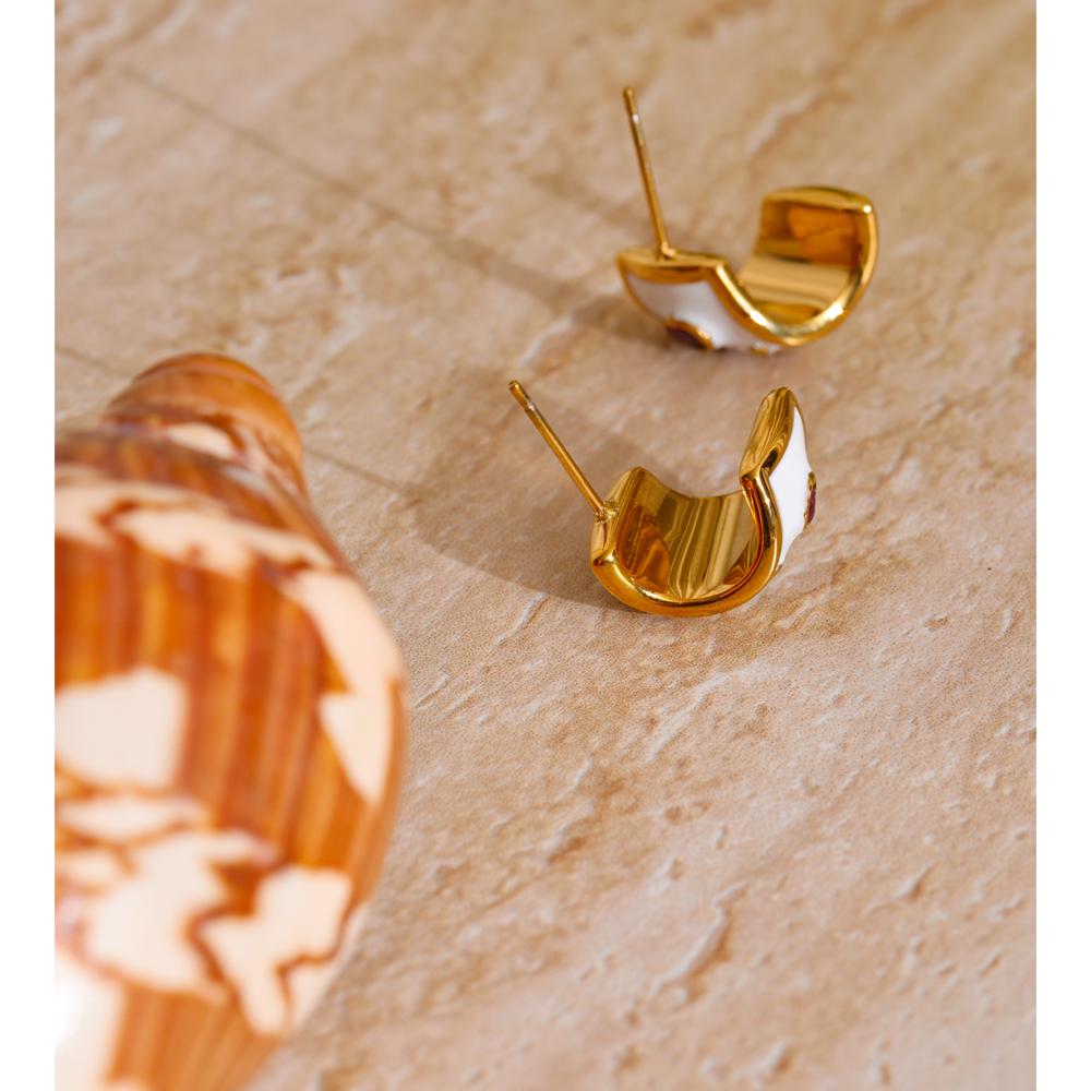 Eetit Weiße Emaille Zirkonia C-Form Huggie Ohrringe für Damen Edelstahl Täglich Hochwertiger Schicker Schmuck Allergie Vorbeugen