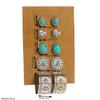 Simple Retro Green Turquoise Earrings - Set of Ethnic Style Flower Heart Geometric Ear Pendants In 5 Pairs