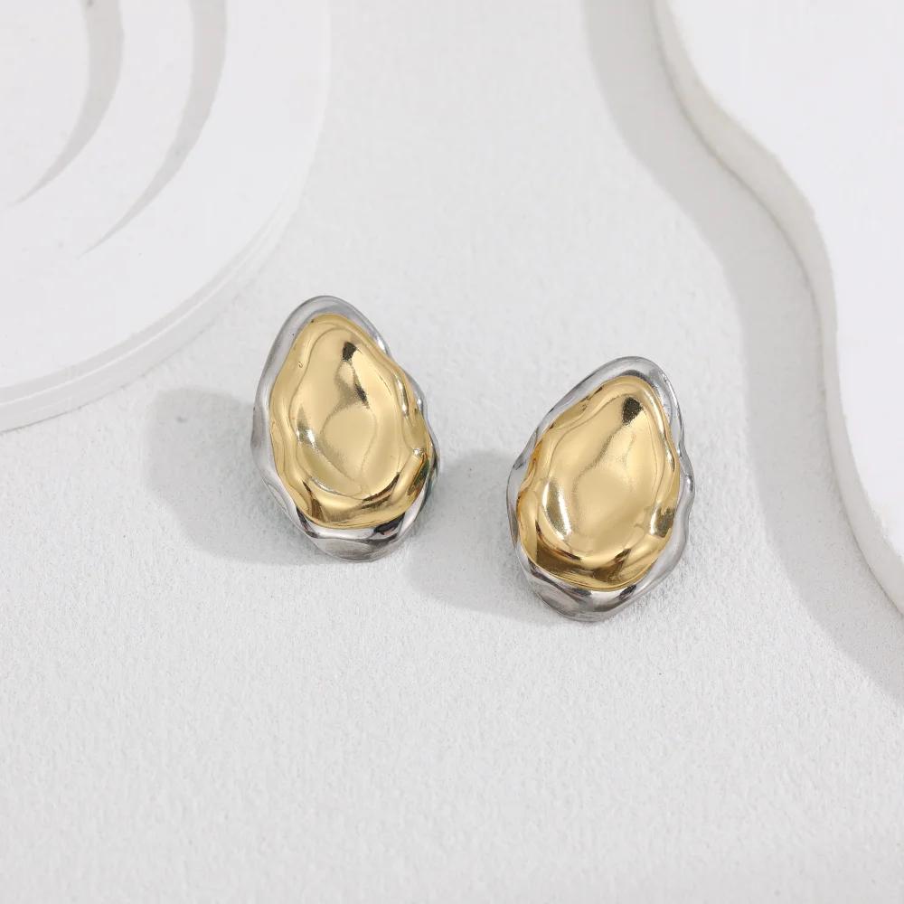 

Two-tone Stainless Steel Geometric Flower Shape Stud Earrings Gold Plated Irregular Round Circle Women s Earrings Party Jewelry
