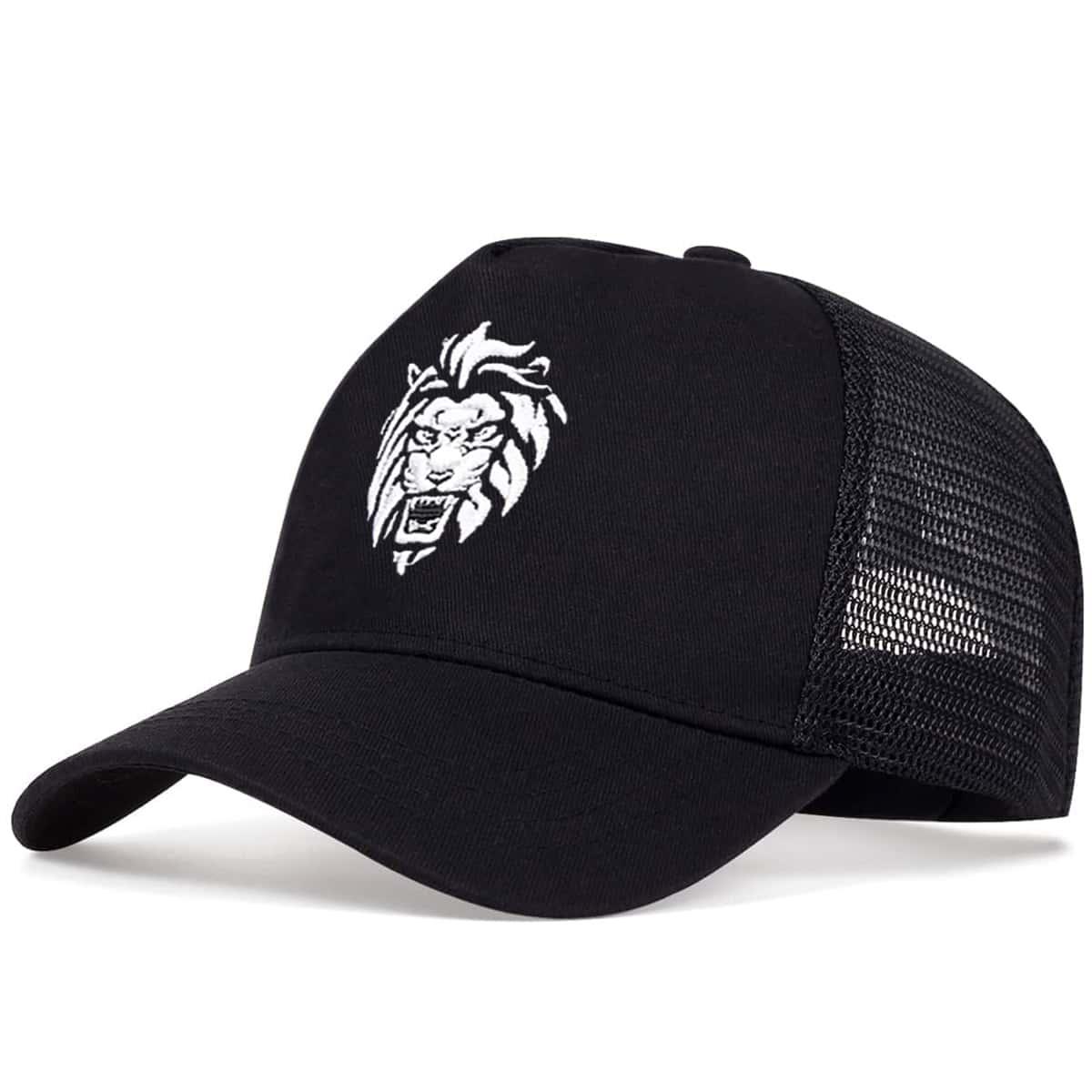 Unisex Löwenkopf Stickerei Netz Baseballkappen Frühling Und Sommer Outdoor Verstellbar Lässige Hüte Sonnenschutzmütze Sportkappe black