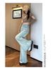 Spring 2025 Women's Light Blue High-Waisted Floor-Length Micro-Flare Jeans