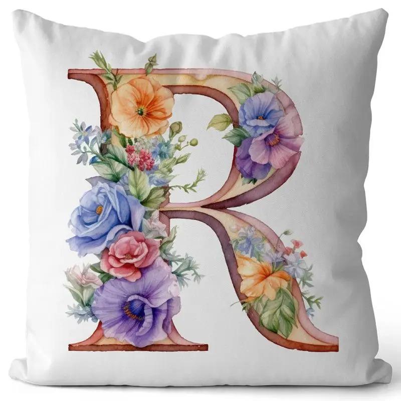 English Letter Flower Print Sofa Cushion Cover Suitable For Home Living Room Decoration Hotel Hospital Dormitory Pillow