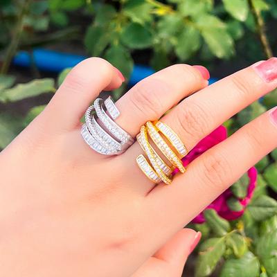 Light Luxury High-End Design Zircon Ring Winding Irregular Opening Women'S Ring Jewelry