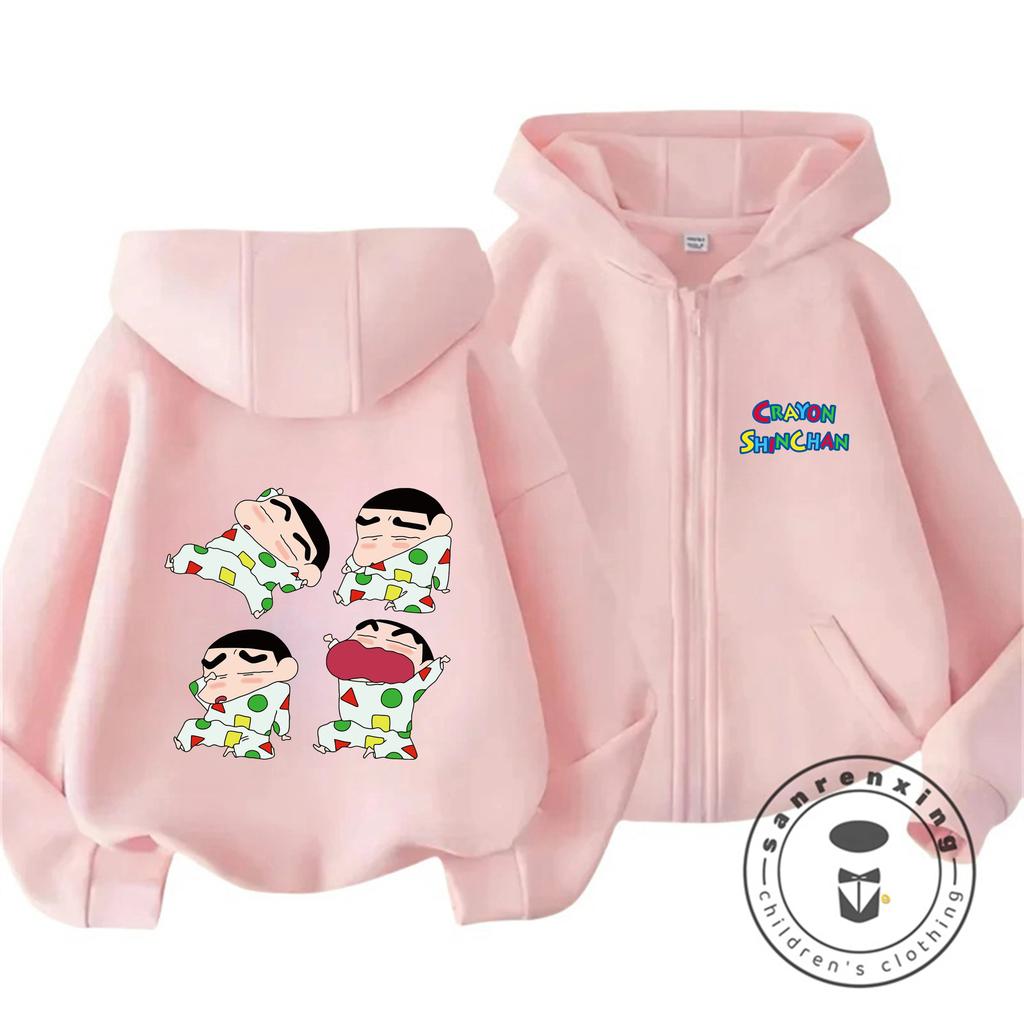 New Hot Zipper Hoodie Kawaii Cartoon Print Autumn Winter Kids Hoodie Crayon Shin Chan Children 3 14