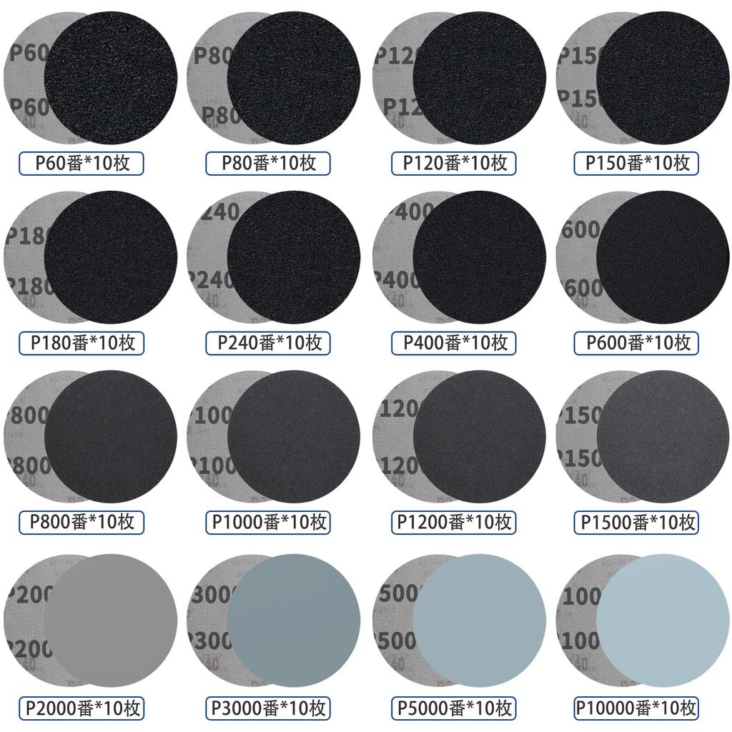 IROKCAKPT Waterproof 16 Round Velcro Sanding Ideal for Car Woodworking Metal and Mirror Finishes of Sandpaper, 75mm, 165-Piece Set, Varieties,