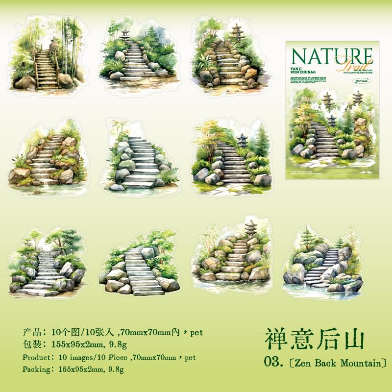 10 Blatt/Beutel Naturpfad Serie Pfad Landschaftsgestaltung PET Sticker DIY Material Dekorative Sticker für Handyhülle Tagebuch Tasse