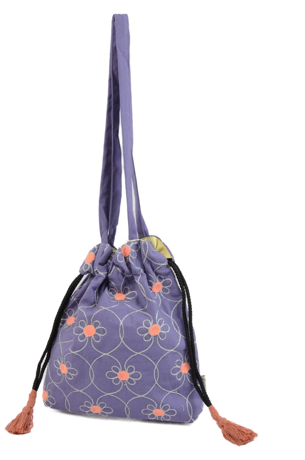 

Friends Hill Drawstring Shoulder Bag, Kajal, Purple [VW-189-328] with Crewel Embroidery