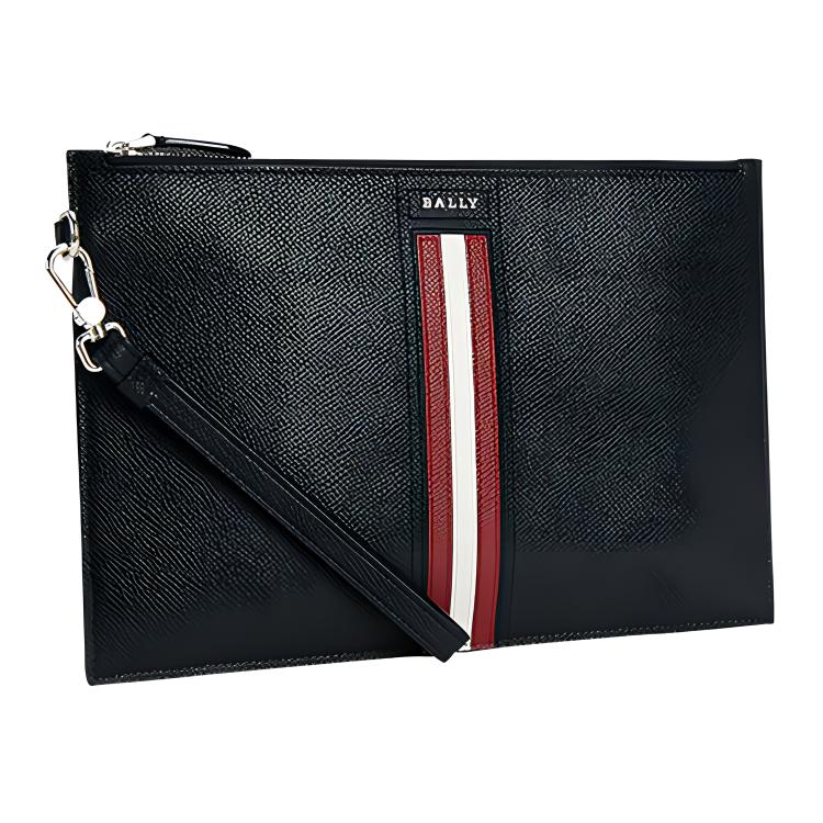 Bally Tenery Lt Classic Red And White Striped Commuter Fashion Design Leather Clutch Men Clutch Black 6232048