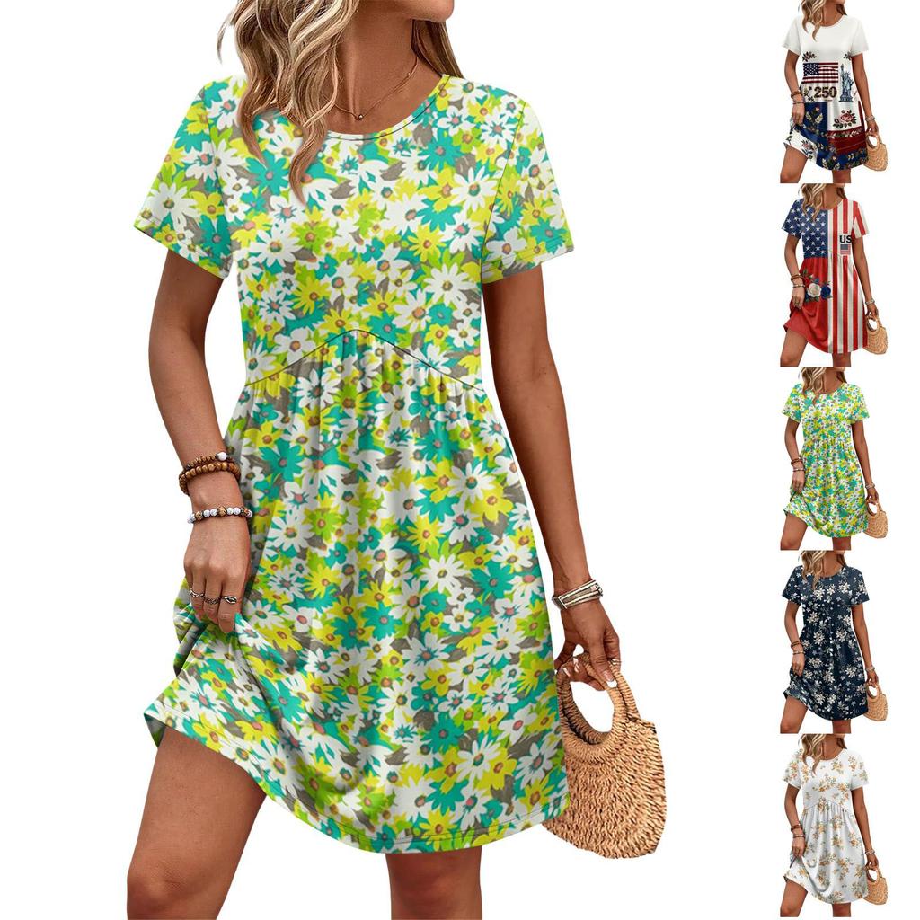 Dresses For Women Short Sleeve O Neck Casual Dresses Waist Maternity Dress With Pockets