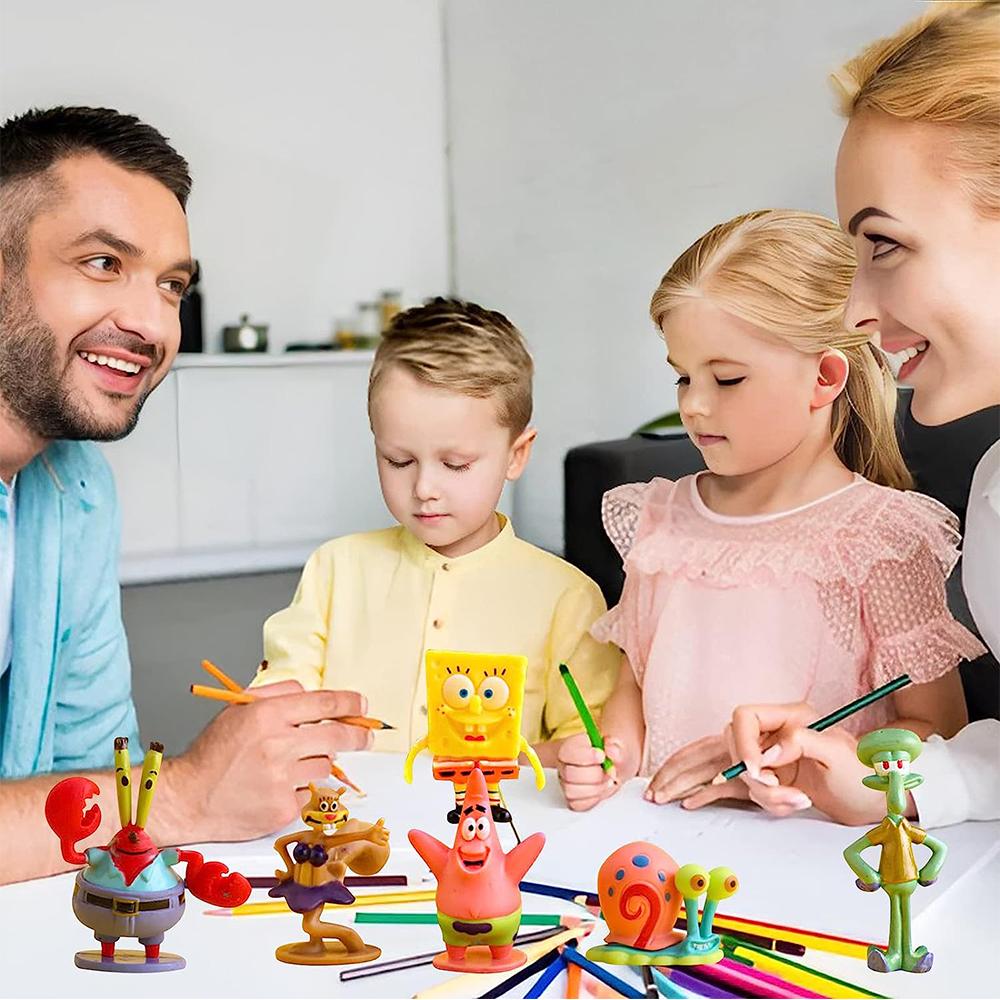 New 6× DIY Sponge-Bob Action Figure Party Decoration Supplies Cake Toppers for Kids