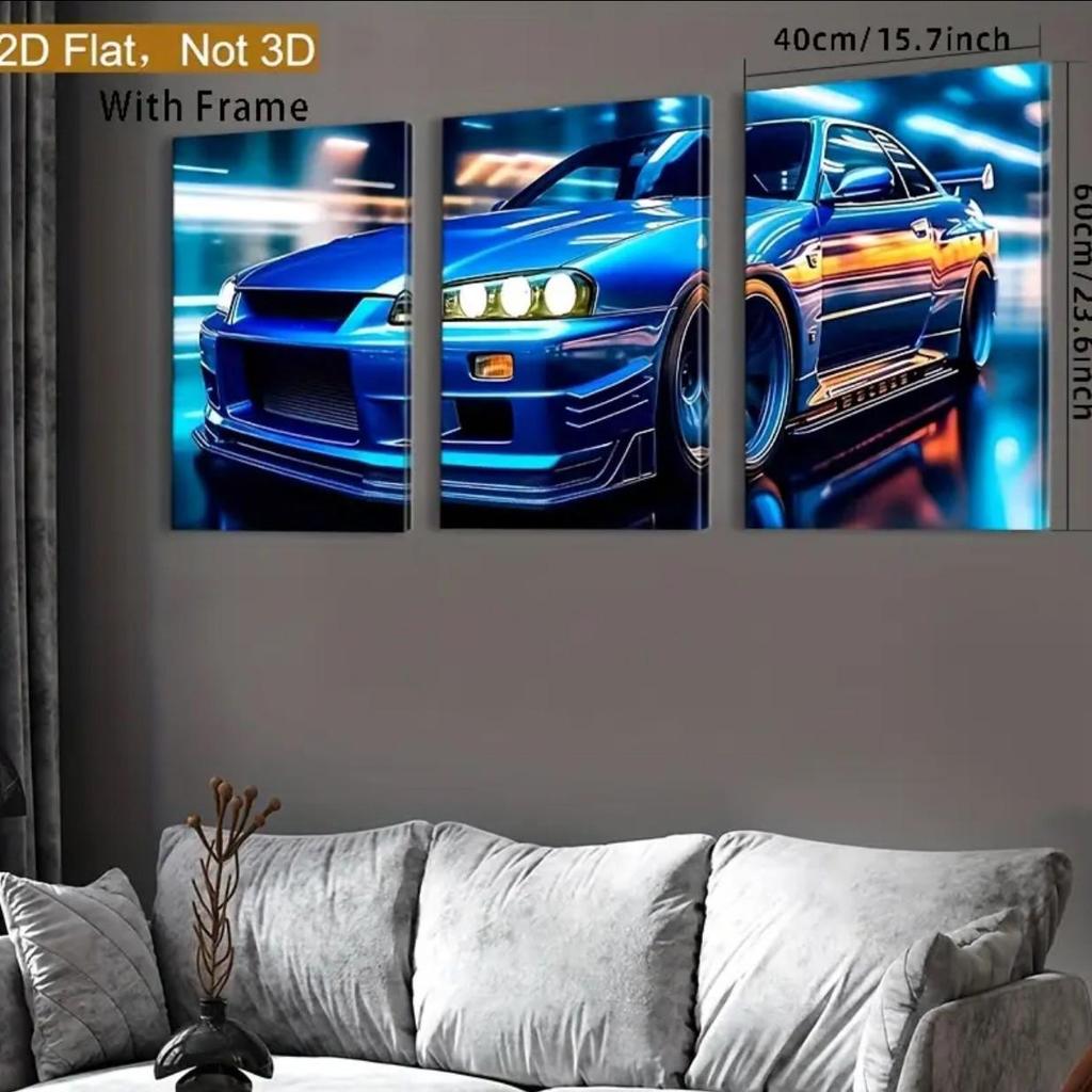 Arte da Parete per Auto 3D Tela ad Olio con Cornice in Pino