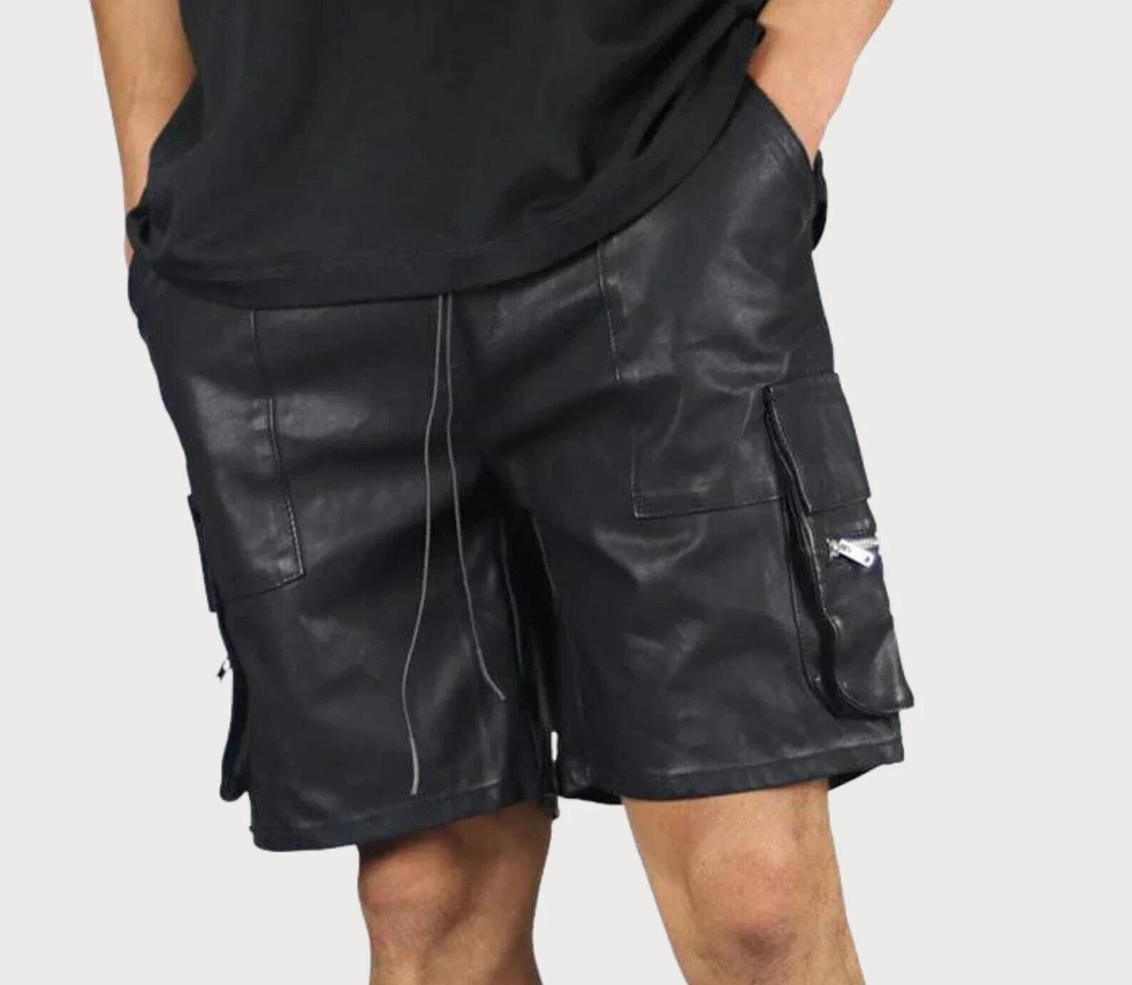 

Black Men Gym Short Pants Boxer Genuine Lambskin Sports Leather Casual Stylish 28 ( X-Small ) чёрный