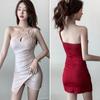 ISLAYCAOLILA EE2 Nora Size Wine Tight Mini Strap Sleeveless Cabaret Club Party Dress Women's Dress, XL, Red, Dress, One-Shoulder Cache-Coeur Dress,