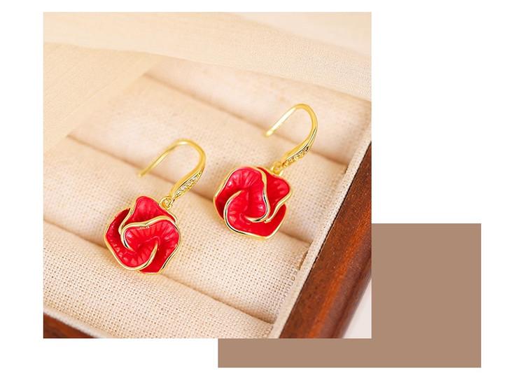Sweet and high-end Red Mountain Camellia Earrings for Women, 2026 new earrings, popular, niche design, French earrings